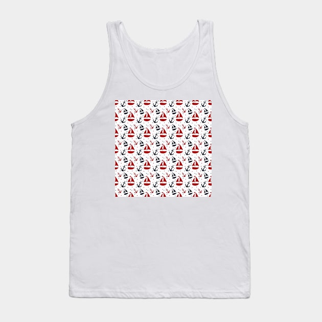 Red and Navy Blue Nautical yachts Tank Top by Peter the T-Shirt Dude